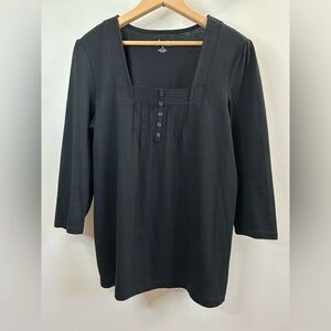 Kim Rogers 3/4 Sleeve Classic Black Blouse with Button Accents
